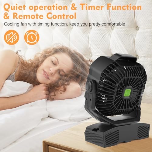 RUNTOP 20000mAh Camping Fan, Oscillating High Speed Rechargeable Battery Operated Fan w/RGB Light,Remote,Hanging Hook, Outdoor Portable Fans Battery Powered Personal USB Desk Fan for Tent, Travel - Image 5