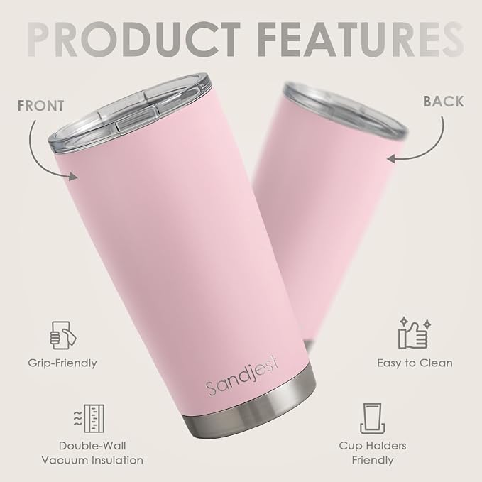 SANDJEST Pink Tumbler 20oz Stainless Steel Double Wall Vacuum Insulated, Travel Coffee Cup, Gifts for Men Women Birthday Christmas - Image 2