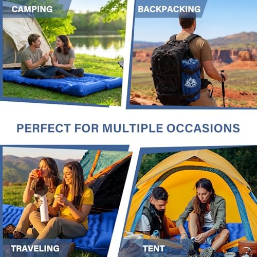 FUN PAC Camping Sleeping Pad with Pillow Built-in Foot Pump Inflatable Sleeping Mat Compact for Camping Backpacking Hiking Traveling - Blue - Image 6