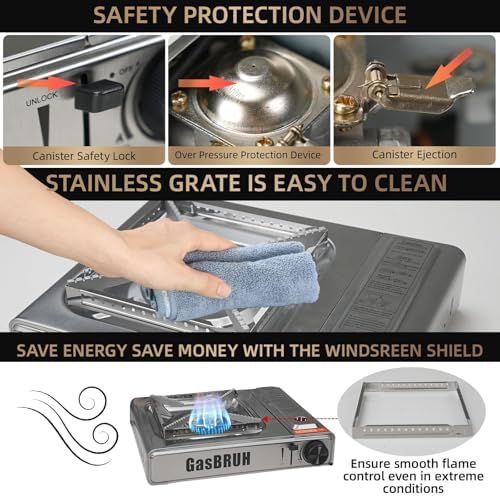 GasBRUH Single Butane Camping Stove with Windblocker, 10000BTU Stainless Steel Portable Camping Stove with Carry Case,Gas Stove for Camping,Tailgating,Outdoor Cooking,Emergency(Fuel not included) - Image 2