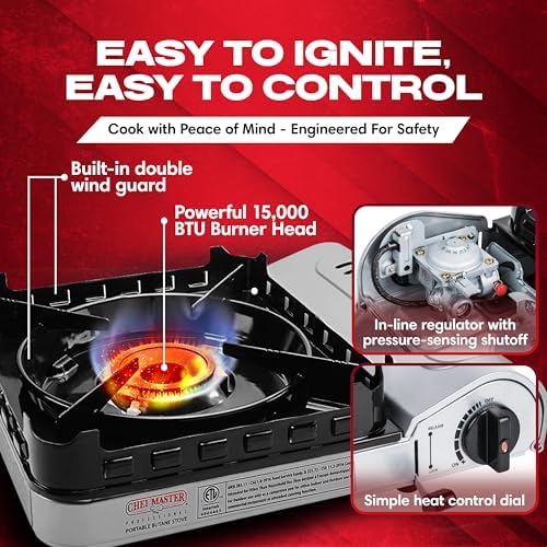 Chef Master Portable Butane Camping Stove, Backpacking Burner, 15,000 BTU - Image 3
