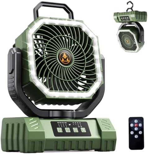 Camping Fan Rechargeable - 20000mAh Cordless Battery Powered Portable Fan with LED Lantern, Remote Auto Oscillating Wireless Fan USB Rechargeable Tent Fan for Travel Outdoor Cooling Car Home (Green) by Unknown