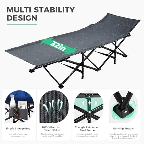 JEAREY Folding Camping Cot for Adults, 32in Wide with Mattress, Navy - Image 7