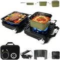2 Burner 24000 BTU Propane Camping Stove, Foldable Camp Stove with 2-in-1 Frying Pan & Pot, Adjustable Burner Dual Gas Stove,Camp Cooking Set with Windshiel, Carry Bag for Tailgating, Picnic, Black by FIRXZYMZ