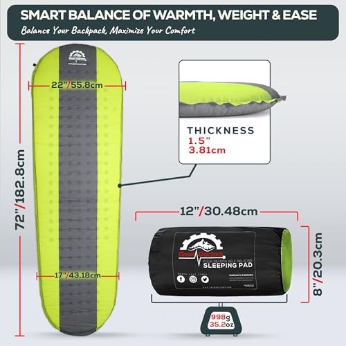 Gear Doctors® Oxylus 4.3 R-Value Insulated Foam Self Inflating Sleeping Pad Camping — Sleeping Pad Backpacking Air Mattress—Camping Mattress Self Inflating Camp Mat 4 Seasons Sleep Mat—Camp/Floor/Tent - Image 2