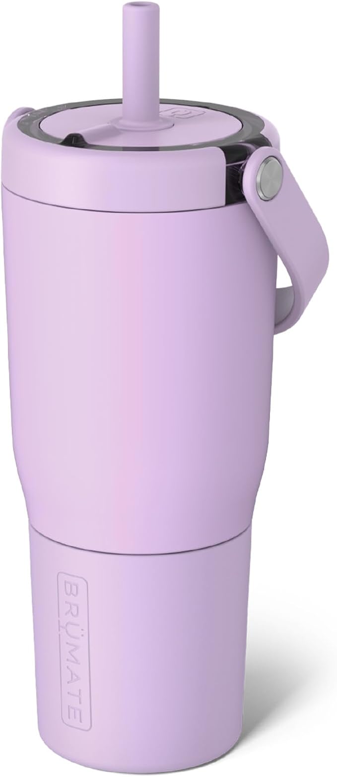 BrüMate Resa 25oz 100% Leakproof Travel Tumbler with Handle & Straw | Flexible SoftSip Straw | Silicone Sleeve for Durability | Stainless Steel | Cup Holder & Travel Friendly Water Bottle | (Lavender) by Br%C3%BCMate