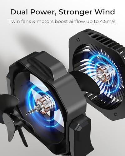 8” Portable Rechargeable Fan, Battery Operated Camping Fan with 27H Work Hours, Remote, Auto Oscillation, Timer, Hook for RV Tent Hurricane Emergency Black - Image 2