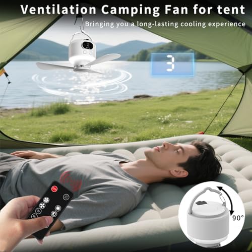 11“ Camping Ceiling Fan with Light & Remote, Battery Operated Tent Fan,Rechargeable Battery Powered Fan,Hangable Camping Fan,Camping Essential (White-10040mAh, Centimeters, 28.9) - Image 2