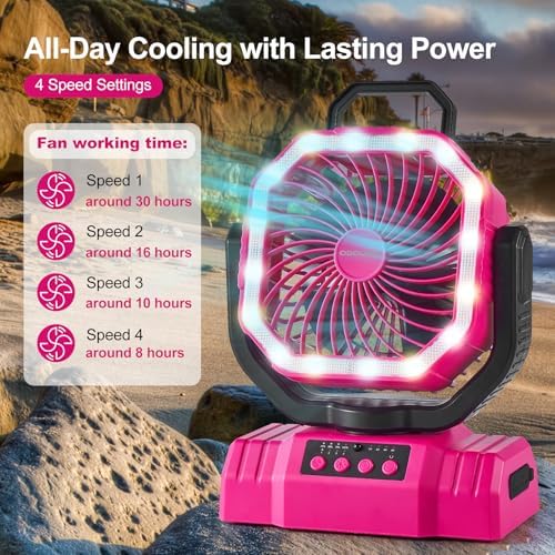Odoland Portable Camping Fan with Light, 20000mAh Rechargeable Battery Fan - Image 2