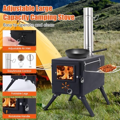 Hot Tent Stove,AVOFOREST Wood Burning Stove,Small Wood Stove with 7 Stainless Chimney Pipes for Outdoor Heating & Cooking, Ice Fishing, Hunting - Image 5