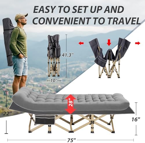 Folding Camping Cot with Mattress for Adults,28" Wide,600LBS - Image 3