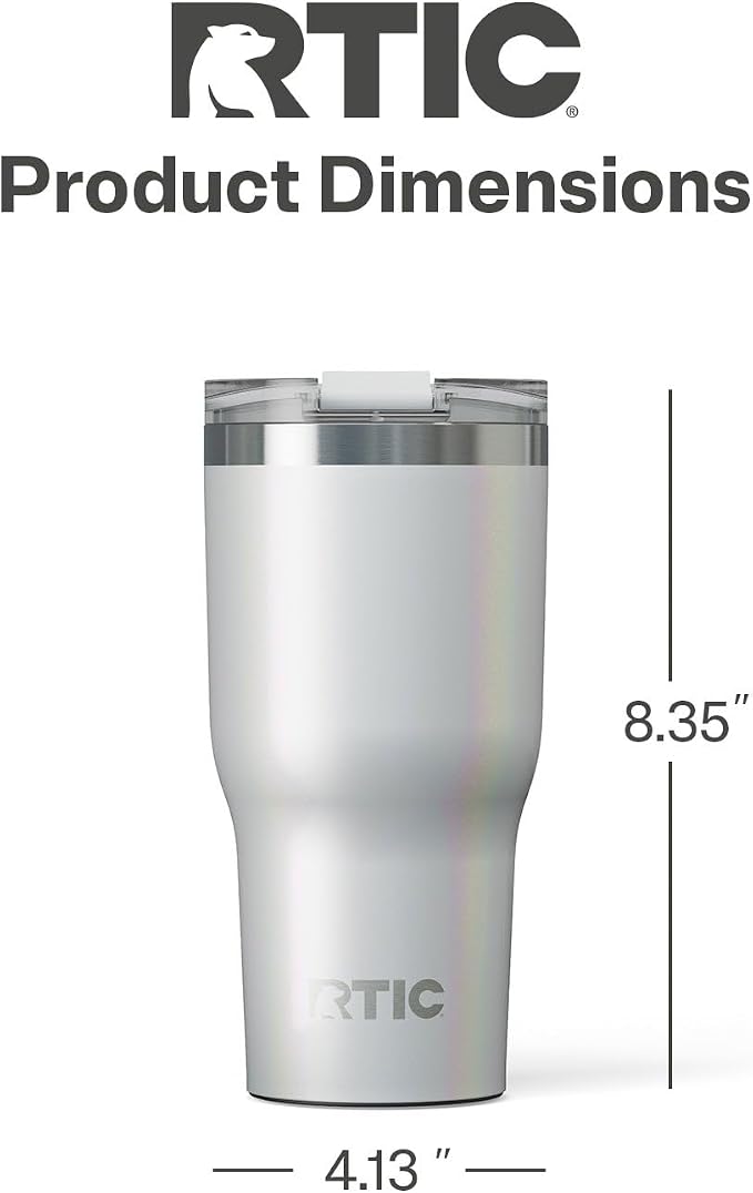RTIC 30oz Essential Tumbler with Lid, Ceramic Lined, Insulated, Stainless Steel, Metal, Double Wall Vacuum-Insulation, Travel Cup for Iced Coffee, Tea, Hot and Cold Drink, Cool Grey Glitter - Image 5
