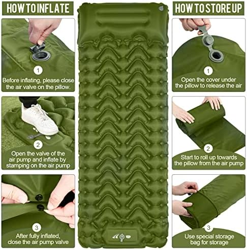 MOXILS Sleeping Pad, Ultralight Inflatable Sleeping Pad for Camping, Built-in Pump, Ultimate for Camping, Hiking, Airpad, Carry Bag, Repair Kit, Compact & Lightweight Air Mattress(Green) - Image 4