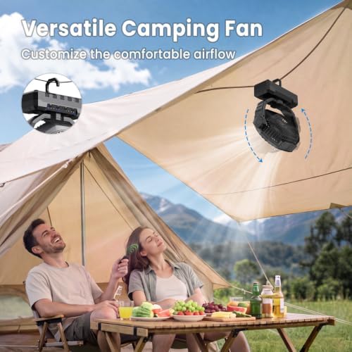 FRIZCOL 3-in-1 Camping Fan - Portable Fans Rechargeable - 48000mAh Battery Powered Fan with Light & Remote for Indoor, Outdoor, Tent, Travel, Fishing, Jobsite, Gifts for Men Dad Him - Black - Image 5