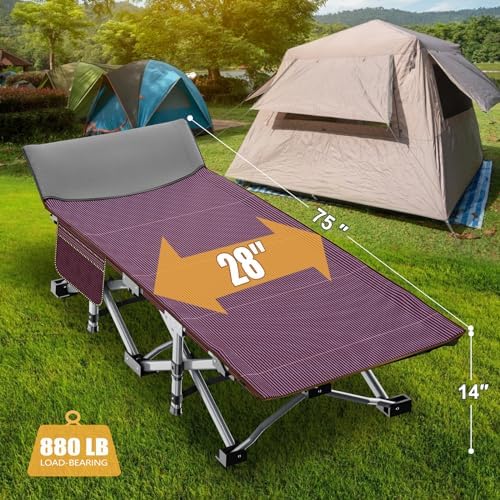 ABORON Camping Cot for Adults, 28 in Wide Folding Bed with Mattress - Image 2