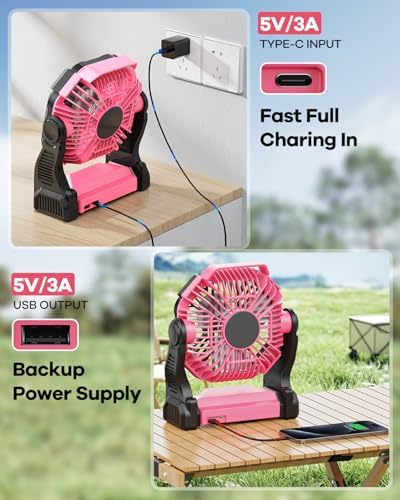30000mAh Rechargeable Camping Fan with LED Lantern,Portable Battery Powered Outdoor Fan for Bedroom,Camping,Travel,Hiking,Beach,Office,Trave Accessories(Pink) - Image 3