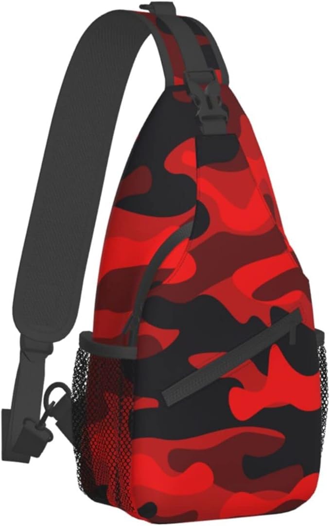 SUPLUCHOM Sling Bag Military Camouflake Camo Red Black Hiking Daypack Crossbody by SUPLUCHOM