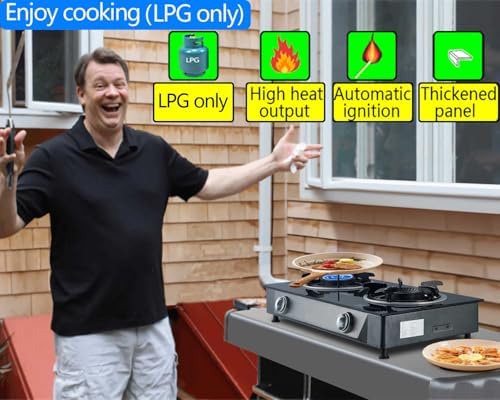 Horynar Propane Stove 2 Burner Gas Stove Auto Ignition 26000 BTU Tempered Glass Propane Burner LPG with CSA Hose for Outdoor Cooking, Emergency - Image 3