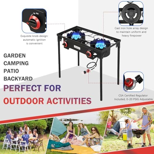 VIVICREATE Propane Grill 2 Burner Outdoor Propane Stove Portable Gas Grill High Pressure Camping Stove Double Burner Cooker for Camping Backyard BBQ Outdoor Cooking - Image 7