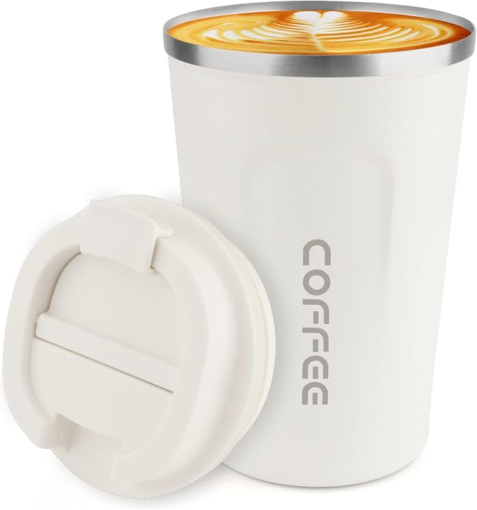 CS COSDDI 12 oz Stainless Steel Vacuum Insulated Tumbler - Coffee Travel Mug Spill Proof with Lid - Coffee Cup for Keep Hot/Ice Coffee,Tea and Beer (White) by CSCOSSDI