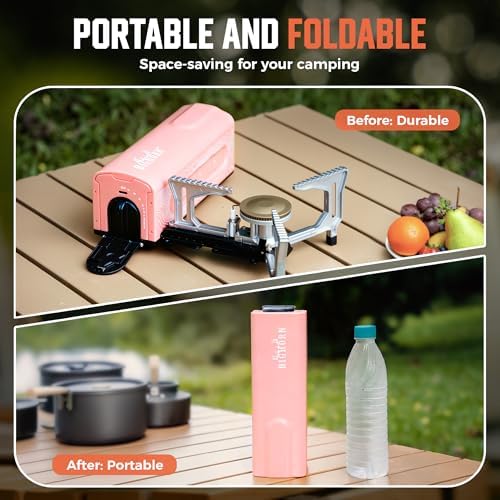 BIG HORN OUTDOORS Butane Camping Stove, Portable Folding Gas Burner with Carry Bag for Camping, Emergency Use and Outdoor Cooking, Pink - Image 2