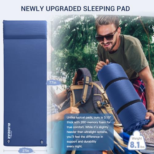Elegear CumbreX™ Self Inflating Sleeping Pad with Pillow 3.15" Memory Foam - Image 5