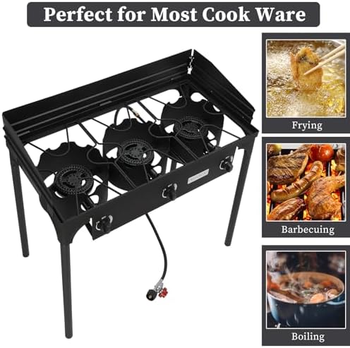 ROVSUN 3 Burner Outdoor Propane Gas Stove with Windpanel, Carrying Bag & Regulator, 225,000 BTU Stand Cooker for Backyard Cooking Camping Home Brewing Canning Turkey Frying - Image 5