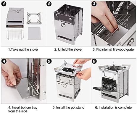 REDCAMP Wood Burning Folding Camp Stove Stainless Steel Grid and Pot Stand, Portable Collapsible Backpacking Stove Survival Rocket Stove for Hiking Outdoor Tent Camping Picnic, Samll with Pot Stand - Image 5