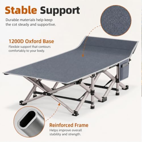 Fenbeli Sleeping Cot for Adults, Camping Bed, Washable Cover, Light Gray - Image 4