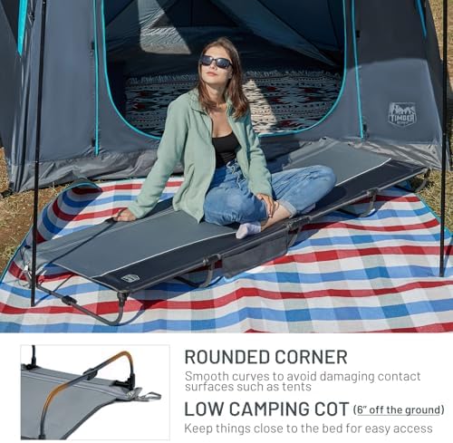 TIMBER RIDGE 20-Second Quick Set-Up Camping Cot, Lightweight Aluminum Folding Cot with Zipper Closure, Portable Carry Bag Included for Camping, Travel and Outdoors, Support up to 225lbs, Grey - Image 3