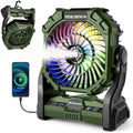 Odoland Portable Camping Fan with LED Lantern, 20000mAh Battery Operated Rechargeable Misting Fan with Light, 250mL Water Tank, Hook, Outdoor Tent Cooling Fans for Patios Beach Travel Summer, Green by Odoland