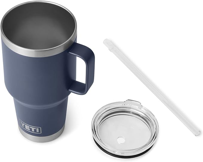YETI Rambler 35 oz Tumbler with Handle and Straw Lid, Travel Mug Water Tumbler, Vacuum Insulated Cup with Handle, Stainless Steel, Navy - Image 3