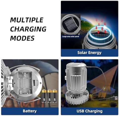 Solar Camping Lantern with Fan,Emergency Flashlight Charging for Phone,USB Rechargeable Portable Camping Fans Easy Install - Image 2