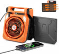 Rechargeable Solar Powered Fan, Camping Fan with 7W Solar Panel and LED Lantern, Quiet Function, Power Bank, Foldable Angle, with Timer, Max 42H Runtime, for Travel Outdoor Camping (Orange) by RINKSYHT