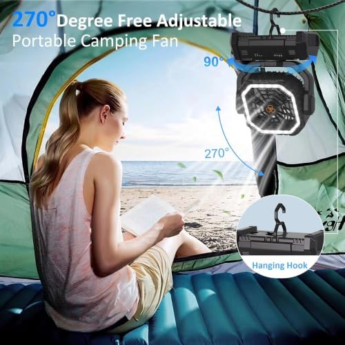 Honesorn 20000mAh Camping Fan Rechargeable with LED & Light Remote, Black - Image 5