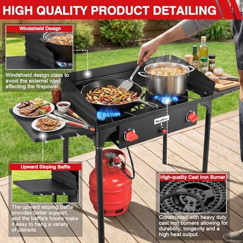 Bestfire 2 Burner Propane Stove, 150,000 BTU High Pressure Camping Burner - Image 4