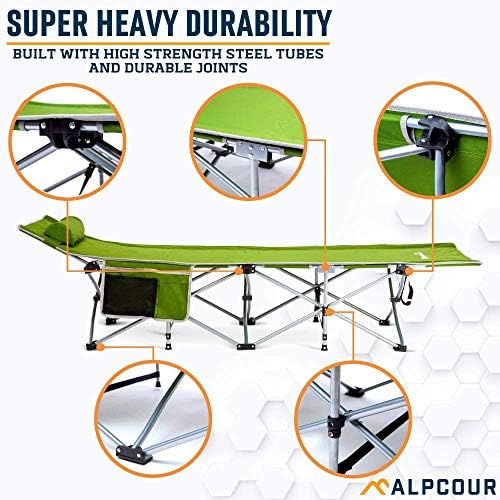 Alpcour Folding Camping Cot – Deluxe Collapsible Single Person Bed in a Bag w/Pillow for Indoor & Outdoor Use – Ultra Lightweight, Comfortable, Heavy Duty Design Holds Adults & Kids Up to 300 Lbs - Image 6