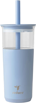 REDUCE Aspen 20 oz Vacuum Insulated Glass Tumbler with Lid & Extra Wide Straw - Keeps Drinks Cold for 12 Hrs - Ideal for Iced Coffee, Smoothies & Boba - Dishwasher Safe, Soft Base - Glacier by Reduce