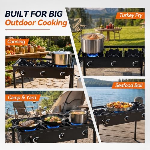 3 Burner Propane Stove, 225,000 BTU Outdoor Cooker - Image 5