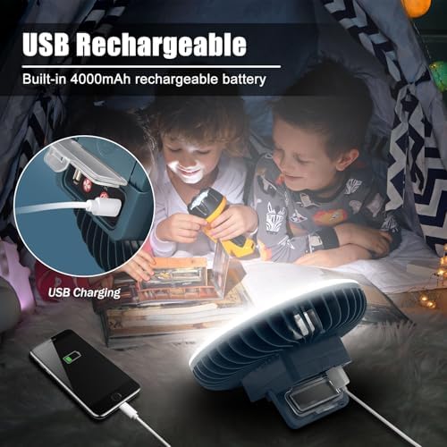 Portable Camping Fan with LED Lantern USB Rechargeable Waterproof Tent Fan with Hanging Hook Magnet Survival Kits for Indoor Outdoor Hiking Car Office Desk Outdoor Emergency Power Outage - Image 4