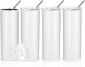 PYD Life Sublimation Blanks Skinny Tumbler White 20 OZ Straight Stainless Steel with Metal Straw for Mug Tumbler Heat Press Machine Sublimation Printing 4 Pack by PYDLife