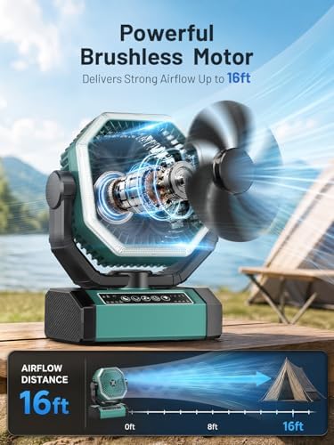 Portable Rechargeable Fan - 9-Inch Camping Fan for Tent, 24000mAh(60Hrs) Battery Operated Fan for Camping, Auto Oscillation Cordless Fans, Tent Fan with Remote/Light, 4 Speeds, 4 Timing, Outdoor - Image 3