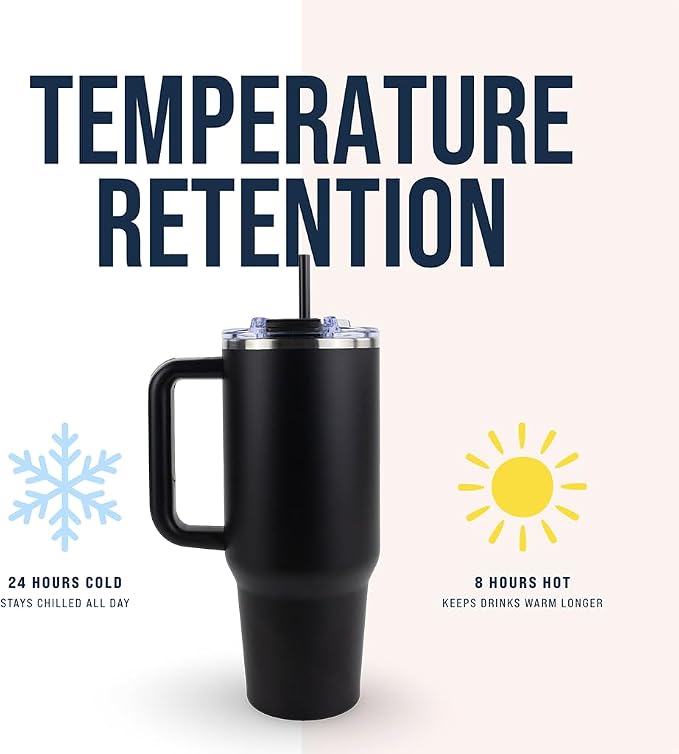 Hogg Big Swig 40 oz Tumbler with Handle and Straw - Black, 40oz Insulated Stainless Steel, Water Tumbler with Straw, Water Cup with Handle, Versatile Leak Proof Lid - Image 2