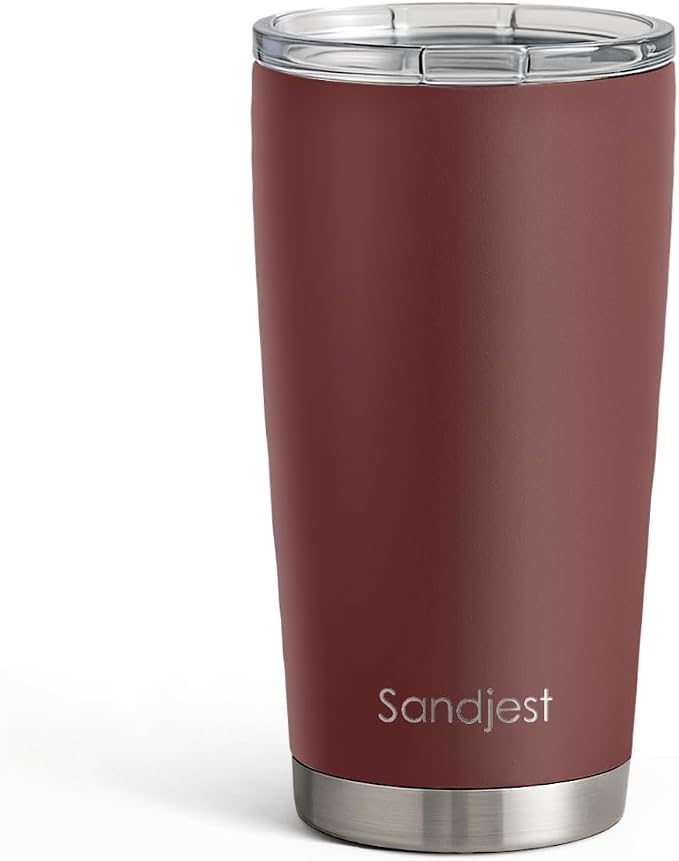 SANDJEST Stainless Steel Tumbler 20 oz, Double Wall Vacuum Insulated Mug with Lid, Travel Coffee Cup for Women Men Friends, Birthday Christmas (Mahogany Red) by SANDJEST