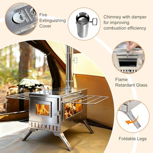 unho Outdoor Wood Burning Stove for Camping, Stainless Steel Chimney Pipe - Image 5