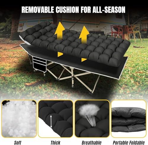 YELLOW JACKET Camping Cot for Adults, Upgraded 32" Wide Portable Cot Bed with Mattress, Foldable Padded Sleeping Cots for Camping Travel Tent Day Bed Outdoor & Home Guest, Max Load 600lbs - Image 4