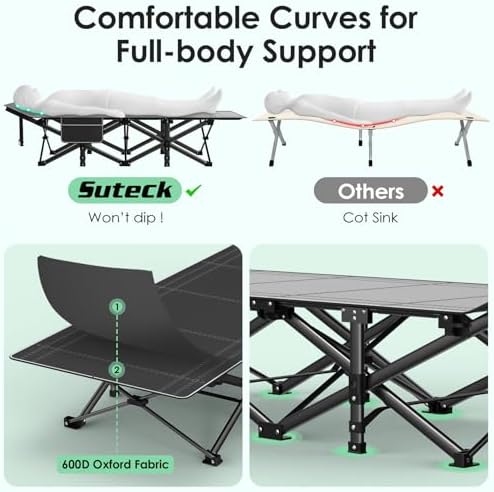 Suteck Camping Cot, Folding Camp Bed for Adults with Soft Thicker Cushion - Image 6