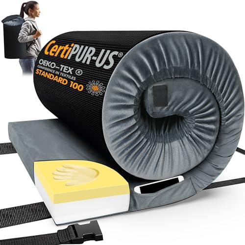 CYMULA Memory Foam Camping Mattress Pad, CertiPUR-US Sleeping Mat, Portable Roll Up Mattress for Adults, Camping Bed Pads for Sleepover, Car Bed with Travel Bag by CYMULA