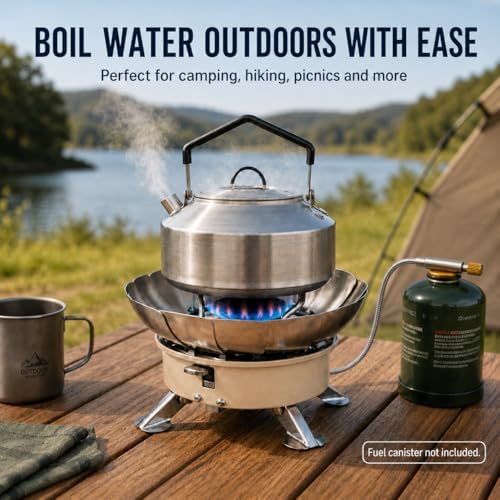 Butane Camping Stove, Portable Windproof Camping Gas Stove with Built-in Windshield, Piezo Ignition, Propane Canister Adapter, Foldable Burner for Backpacking Hiking Outdoor Cooking - Image 5