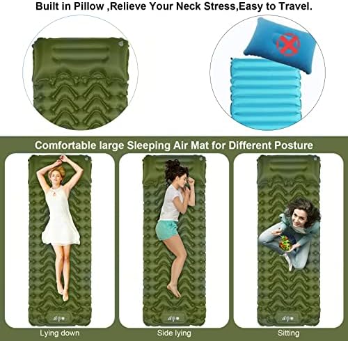 MOXILS Sleeping Pad, Ultralight Inflatable Sleeping Pad for Camping, Built-in Pump, Ultimate for Camping, Hiking, Airpad, Carry Bag, Repair Kit, Compact & Lightweight Air Mattress(Green) - Image 5